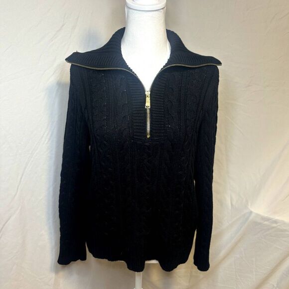 Ralph Lauren Sweaters - Ralph Lauren Black Half Zip Knitted Sweater Long Sleeve Collared Womens Vintage